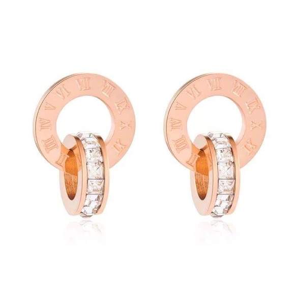 Cubic Zirconia Roman Numeral Earrings - Picture 3 of 7